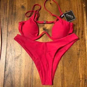 ZAFUL high leg underwire bikini set - red small